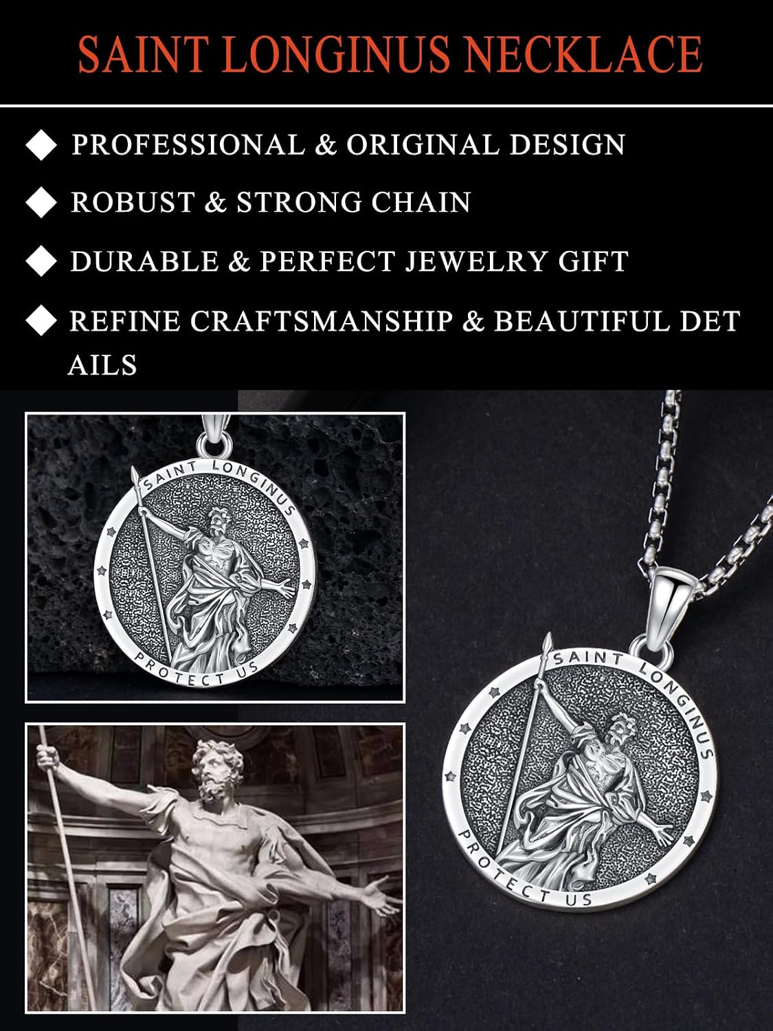 Seiyang Saint Necklace 925 Sterling Silver Patron Amulet Medal Jewelry for Men Women (with Gift Box)