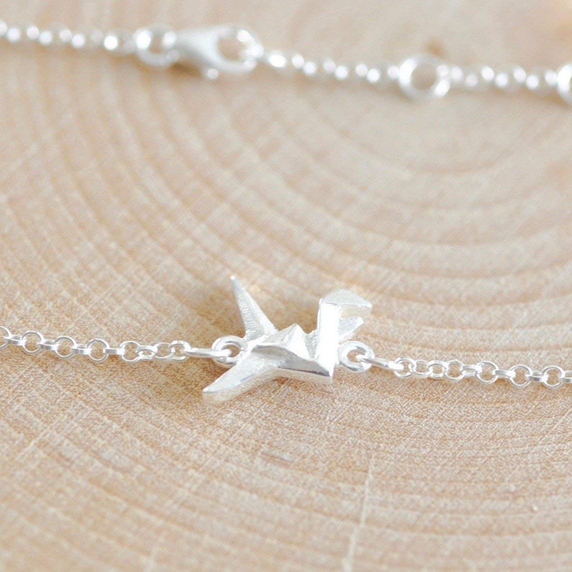 Origami Crane Necklace In Sterling Silver With 16 Inch Chain