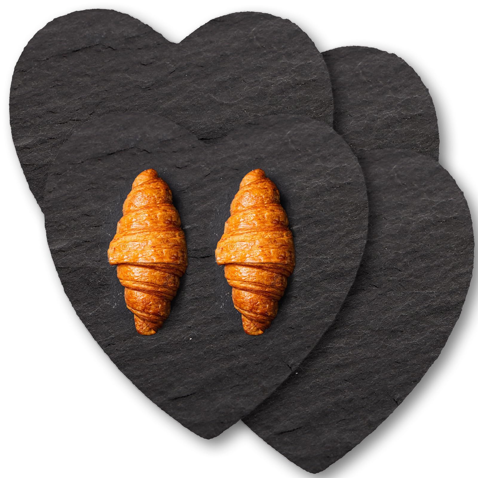 4 placas de pizarra para servir, 25 x 25 cm, de corazón de pizarra, corazón de pizarra, posavasos de pizarra para servir, etiquetar, corazones de pizarra para buffet, sushi y queso
