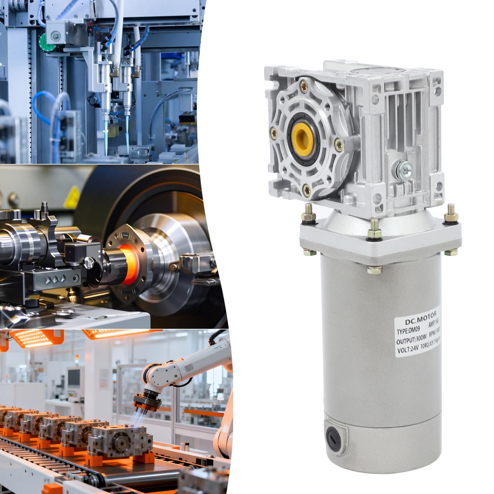 Getriebemotor 300W DC 24V Schneckengetriebemotor 1800RPM Gear Reducer Motor | Einstellbare Geschwindigkeit, Schneckengetriebe Motor mit Selbstverriegelung und Automatischen Abschaltung, Reversierfunktion