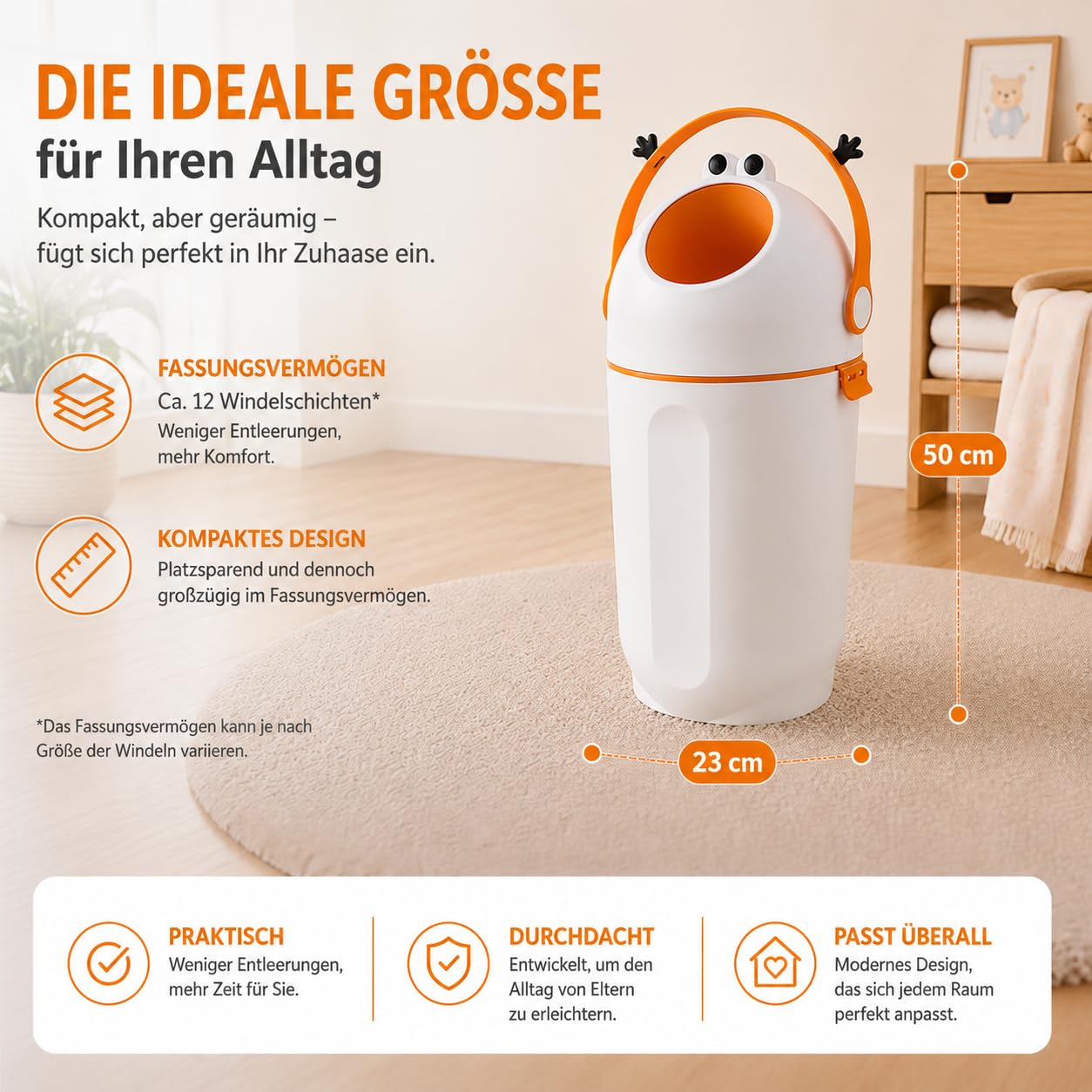 Cubo para pañales con protección contra olores, 16 L