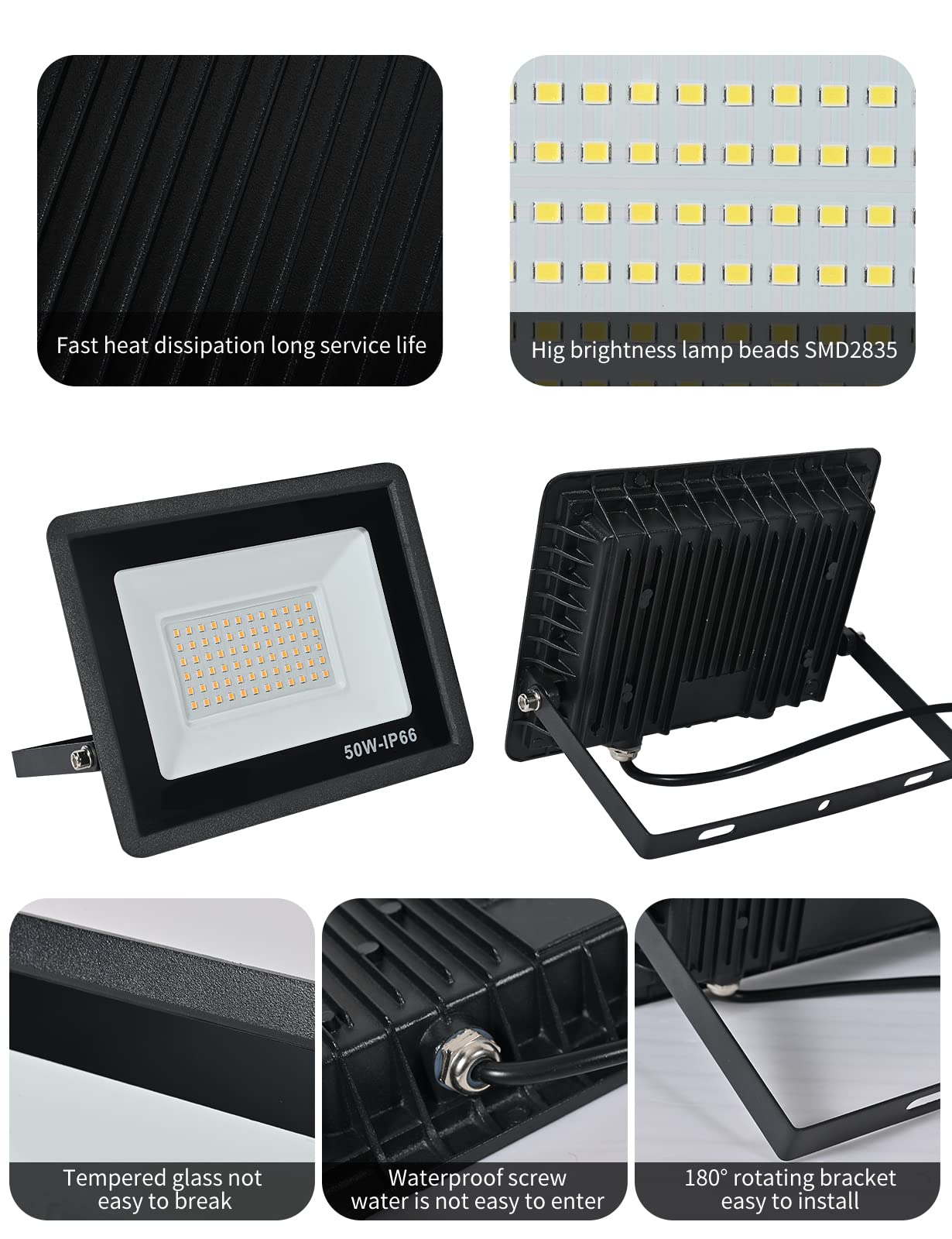 Focos LED Exterior 50W,Proyector LED 5000LM Foco LED,IP66 Impermeable 3500k Foco Proyector Led para Jardín,Garaje,Patio,Almacén,Estacionamiento(50W,Luz calida) | Exterior liderado por el foco para hogar, jardín, garaje, patio, almacén, terraza, aparcamien