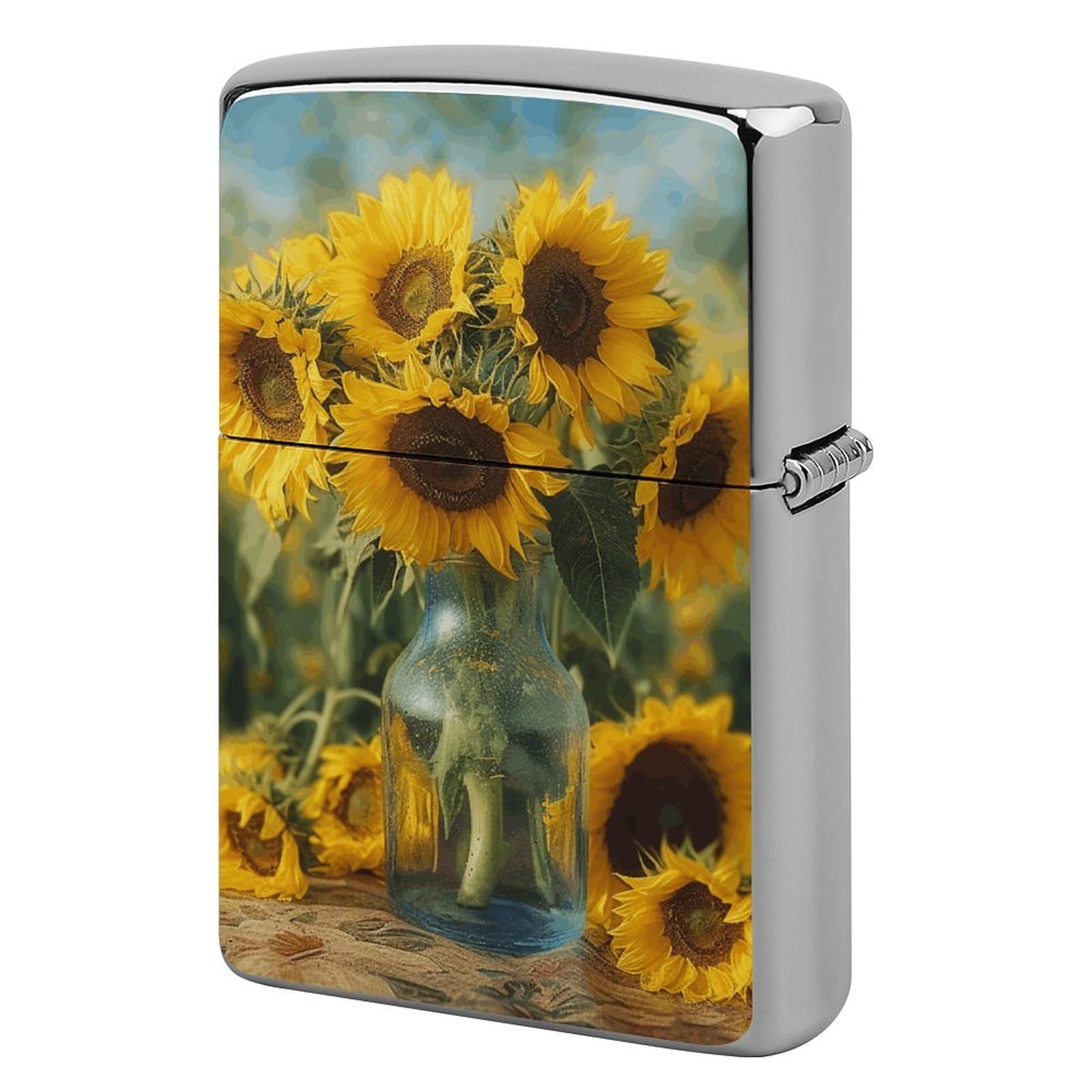 Bottle of Sunflowers Lighter Cover for Men, Personalized Lighter Case for Birthday Gift, Flip-Top Lighters Protective Cover, Portable Lighters Shell for Outdoor, Travel