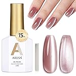 AILLSA Cat Eye Gel Nail Polish Pink Crystal Glitter Polish with Magnet, Nude Burgundy Glass Shimmer Nail Polish Jelly Color Reflective Translucent U V Gel Salon DIY at Home 0.5 OZ GF25