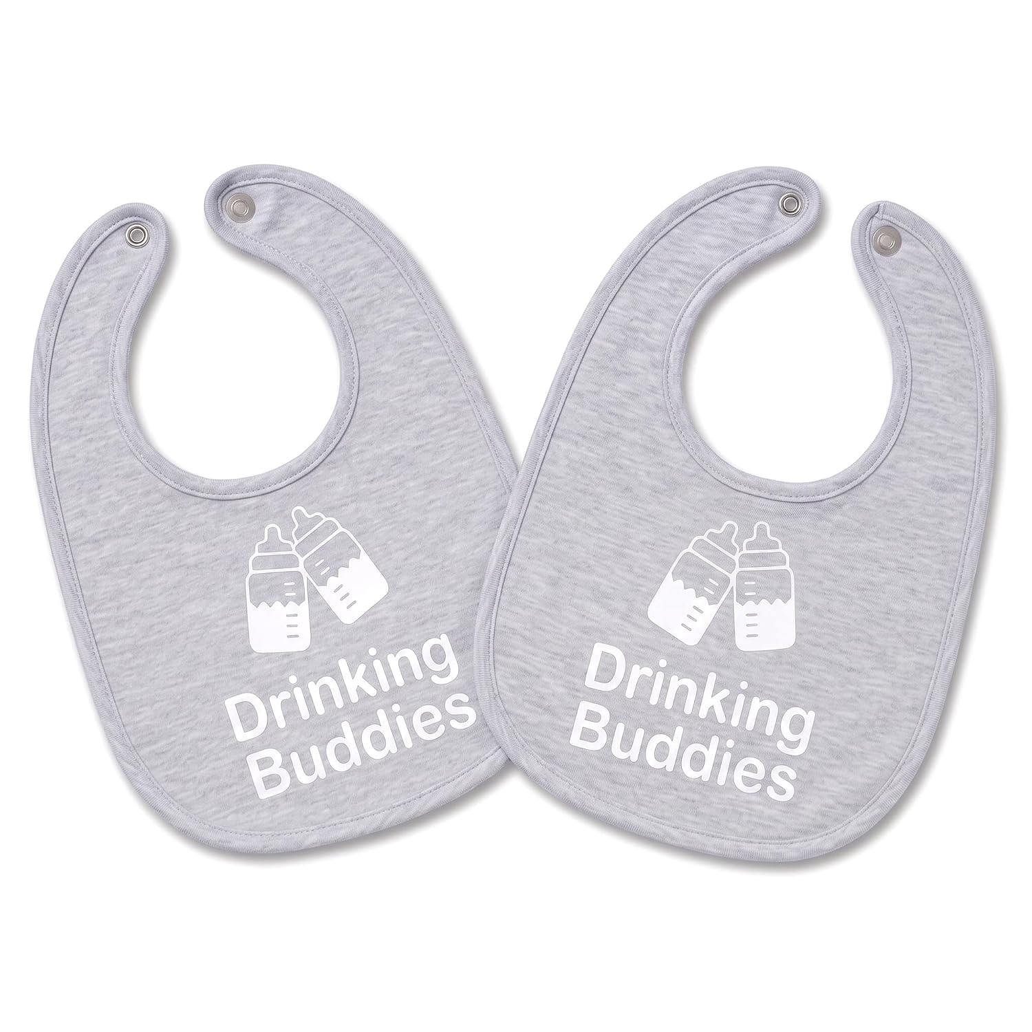 100% Cotton Drinking Buddies Twin Bibs Sets for Babies, Grey