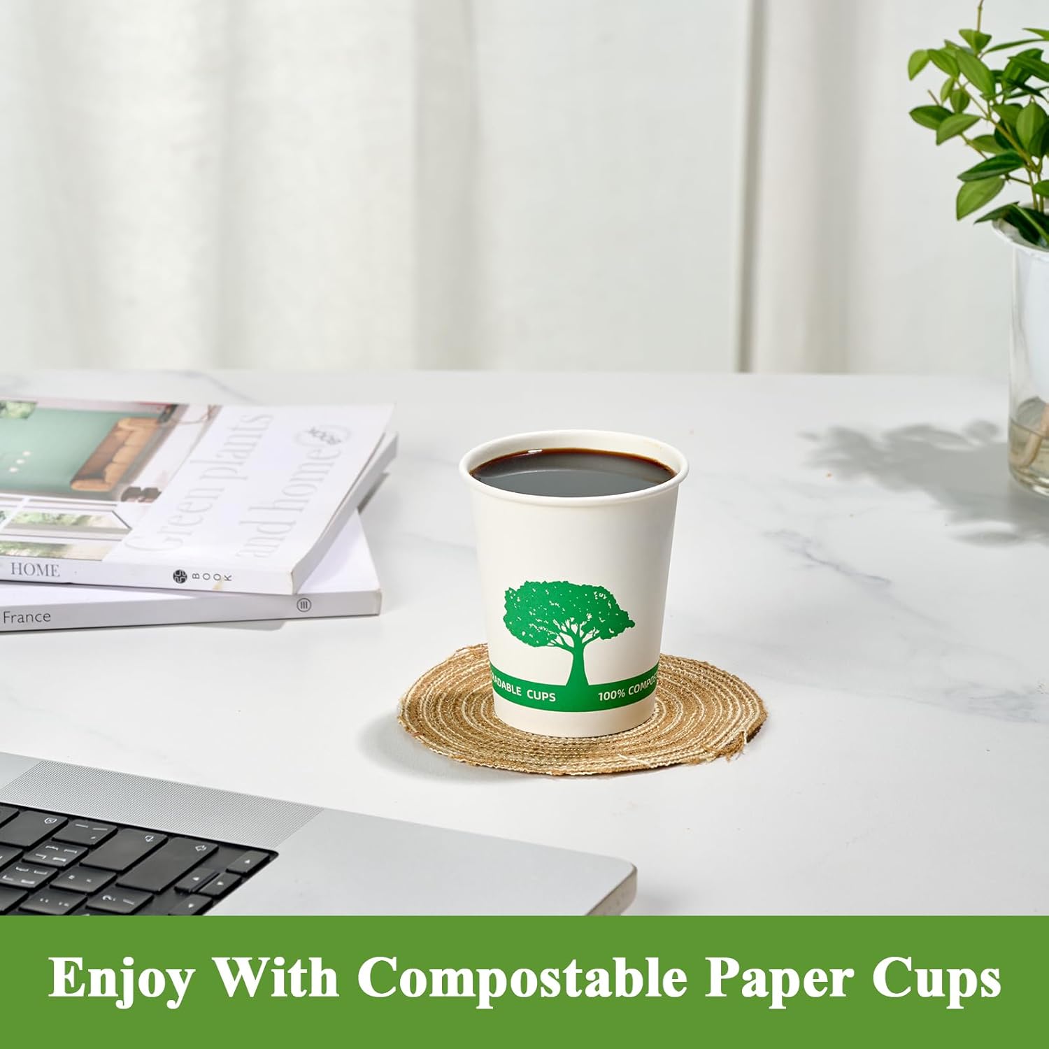 Vplus 400 Pack Compostable Paper Cups, 8 oz Paper Coffee Cups, Biodegradable Disposable Paper Cups, Eco-friendly Hot Drinking Cups for Party, Picnic,and Events - Image 7