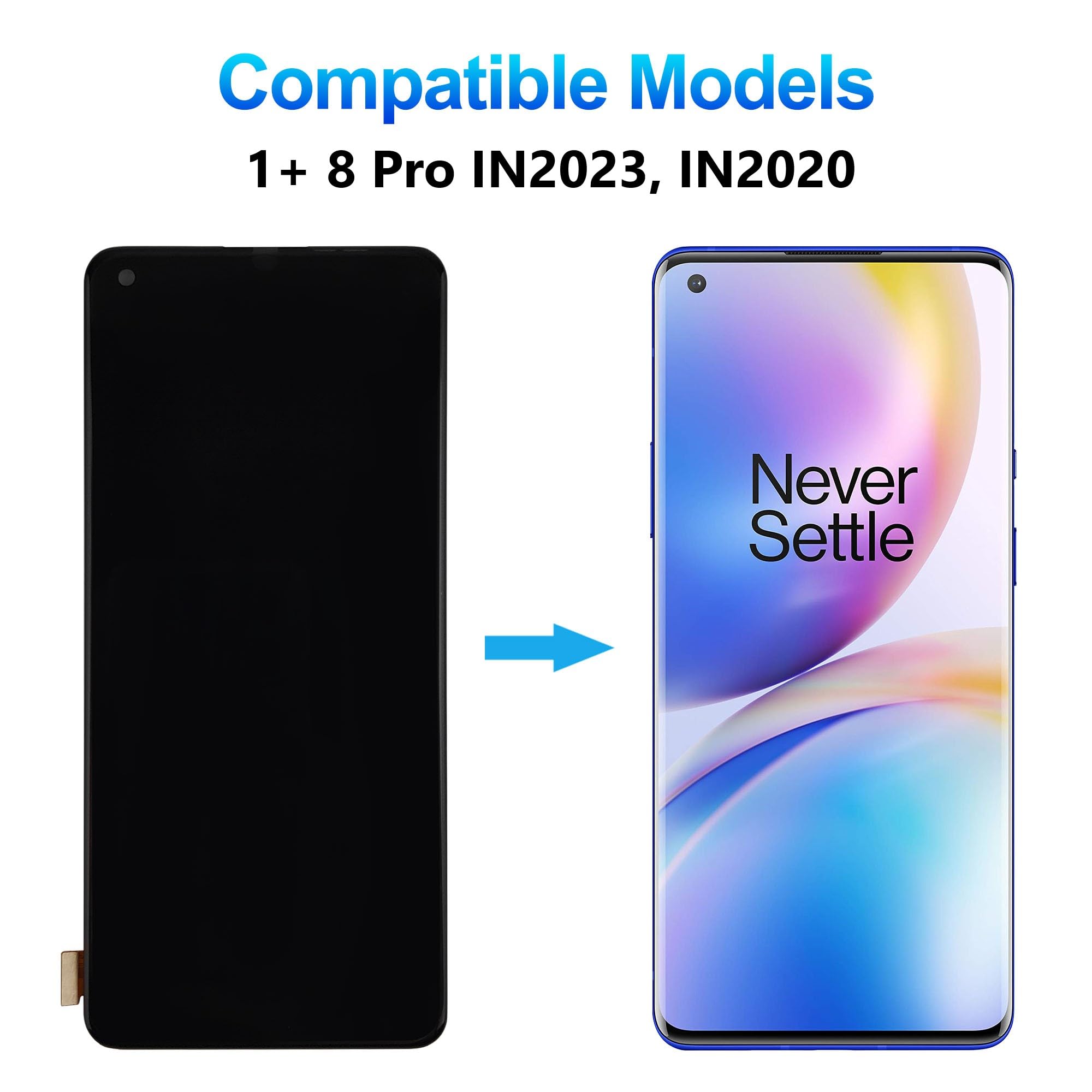 Duotipa 6.78" Neu TFT Display Kompatibel mit OnePlus 8 Pro IN2023, IN2020 LCD Display Touchscreen Digitizer Montage mit Reparatur Tools Kit - Schwarz,No Fingerprint