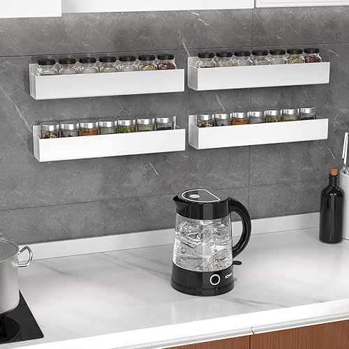 Miniatura 3 de PMMASTO Organizador de especias acrílico adhesivo para pared con cinta nano de doble cara, organización de estante de especias para puerta de