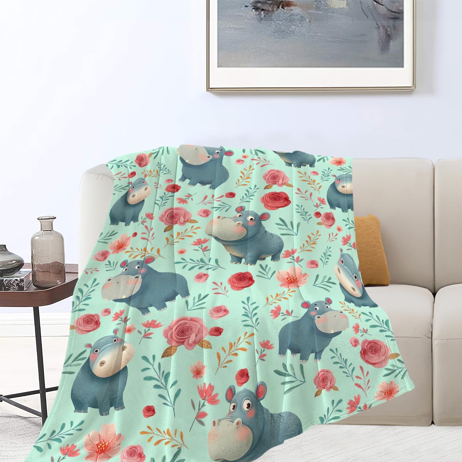 Cute Hippo Blanket Funny Hippo Flannel Plush Throw Blanket Cozy Animal Decor Fleece Stuff Blanket Gifts for Lover Girls Boys Kids Adults Women Nursery Bed Travel 40"x50" - Image 2