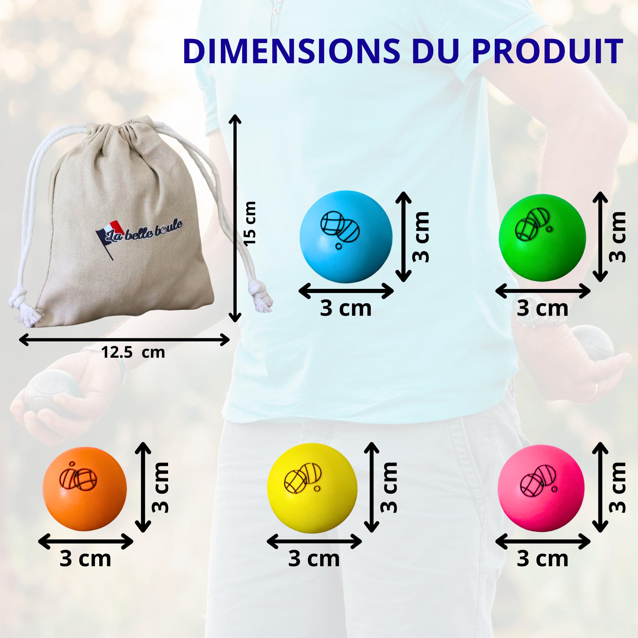 Pack De 15 Cochonnets Pétanque En Bois Couleurs Vives – Jaune, Bleu, Rose, Orange, Vert – Sac De Transport Inclus