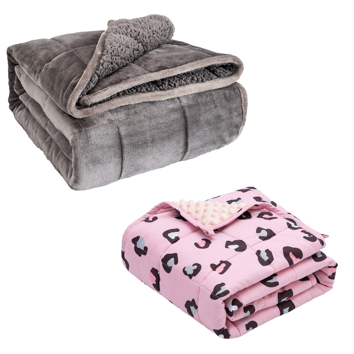 Uttermara 12 lbs Sherpa Fleece Weighted Blanket for Adult & Weighted Blanket 3 lbs for Kids, Ultra Cozy Minky Fleece and Cotton Sided with Cartoon Patterns