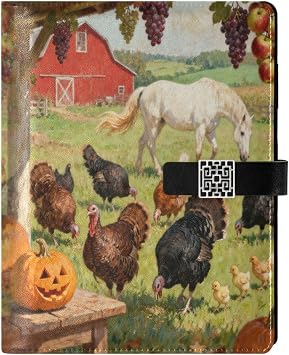 Farmyard Animals Pumpkins A5 Binder 6 Ring Refillable PU Leather Notebook Journal with Magnetic Buckle Closure Loose Leaf Travel Office Planner Budget Binder Notepad Portfolio, Autumn Harvest S