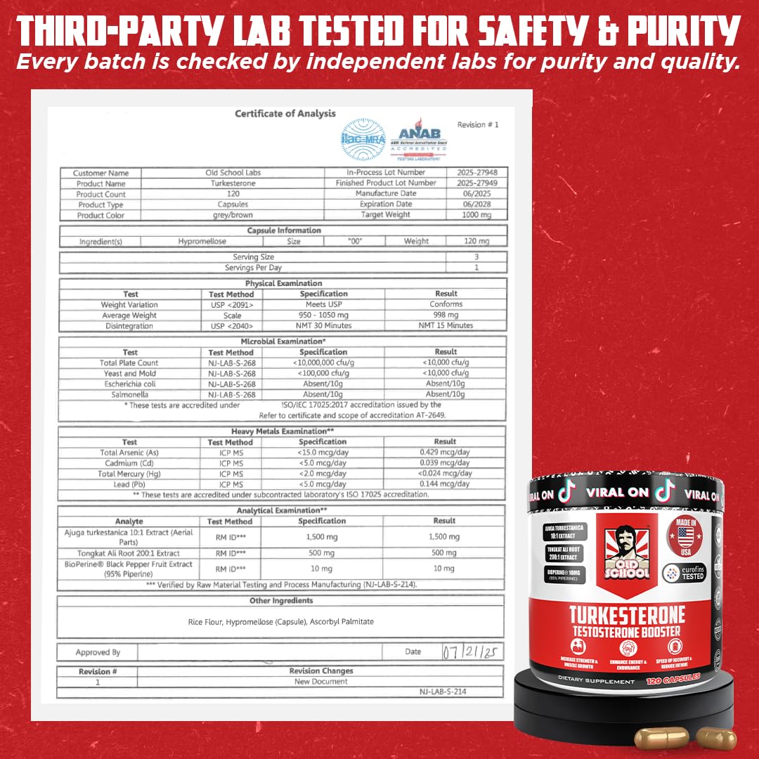 Old School Labs Testosterone Supplement for Men – Turkesterone, 120 Caps — Amazon image 5