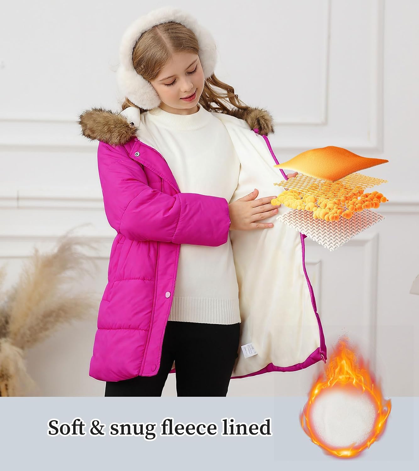 Belovecol Girls Winter Coat Hooded Puffer Jacket Warm Fleece Zipper Outerwear Jackets Coats 3-10T