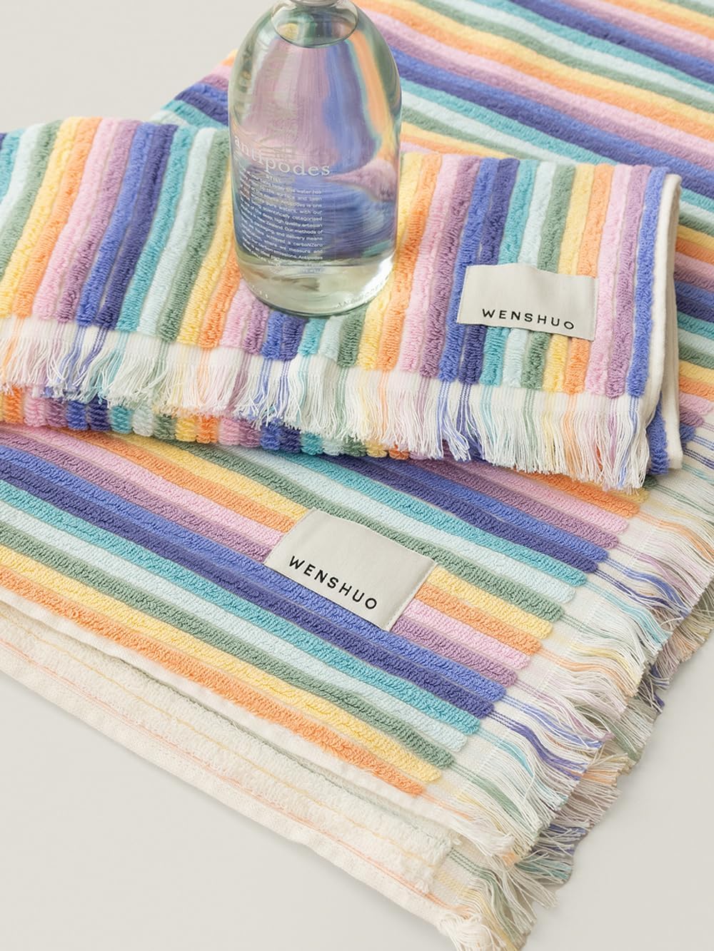 WENSHUO Monet Water Lilies-Striped Pure Cotton Bath Towel,100% Combed Cotton,Luxury Beach Towels,Super Absorbent(Pack of 1) (55.12" L × 27.56" W) - Image 6