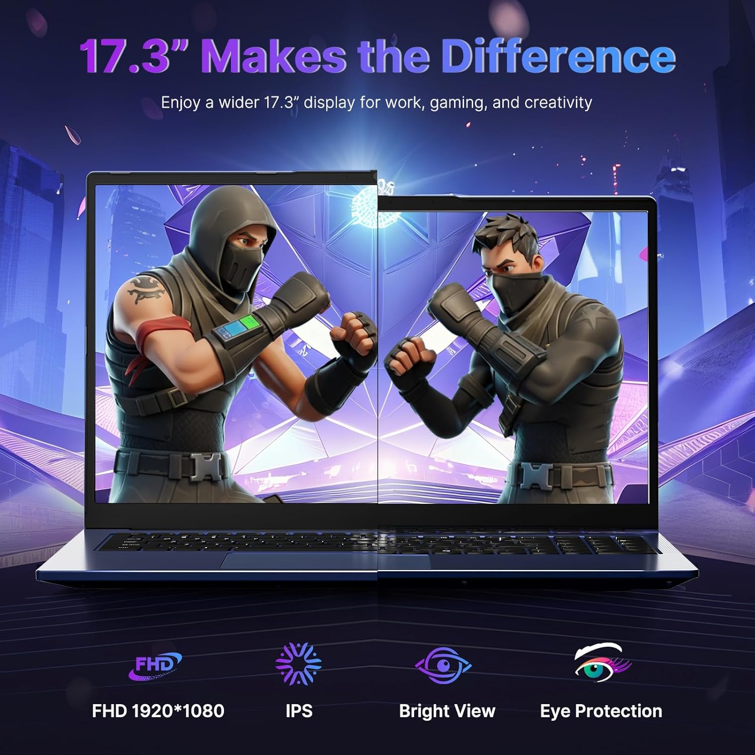 17.3 Gaming-Laptop Ryzen 9 8945HS (>i9-13900H) 16GB RAM, 1TB SSD, Radeon 780M, PD 100W USB-C 4.0 AI-Enhanced for Copilot VR Ready Backlit KB Fingerprint Unlock, Gaming Student Office Business