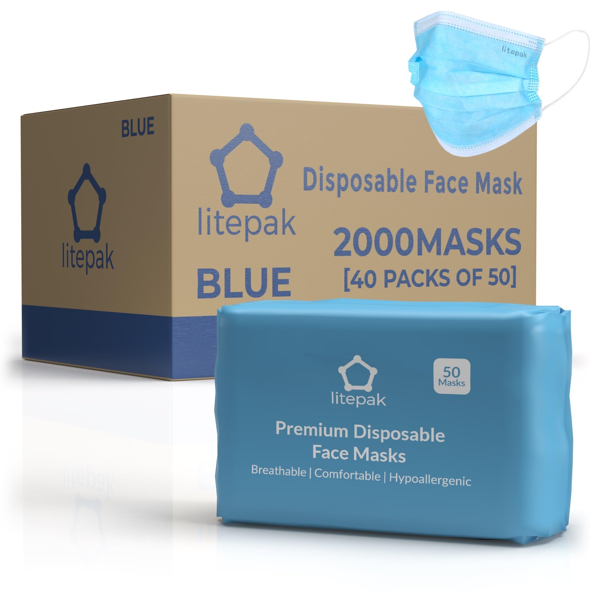 Litepak 2,000 Disposable Face Masks - Breathable Face Mask for Home, Office