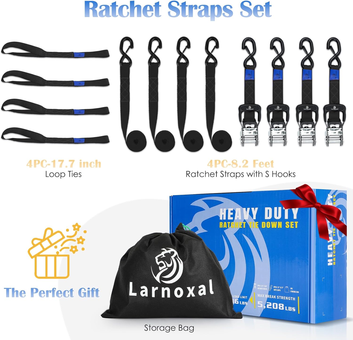 Ratchet Straps, 1.5 inch x 8.2 ft(4 Pack) Heavy Duty Tie Down Straps, Ratchet Tie Down Straps with Soft Loops-5,208 lbs (Black) - Image 2