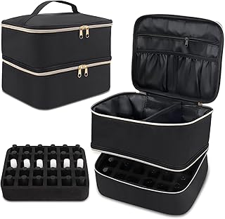 Yokilly Makeup Bag,Double-Layer Travel Bag Storage Bags,Nail Polish Organiser Holds 30 Bottles(15ml-0.5fl.oz) and A Nail Lamp,Vanity Case with Nail Supplies Storage Sections(Bag Only) Black