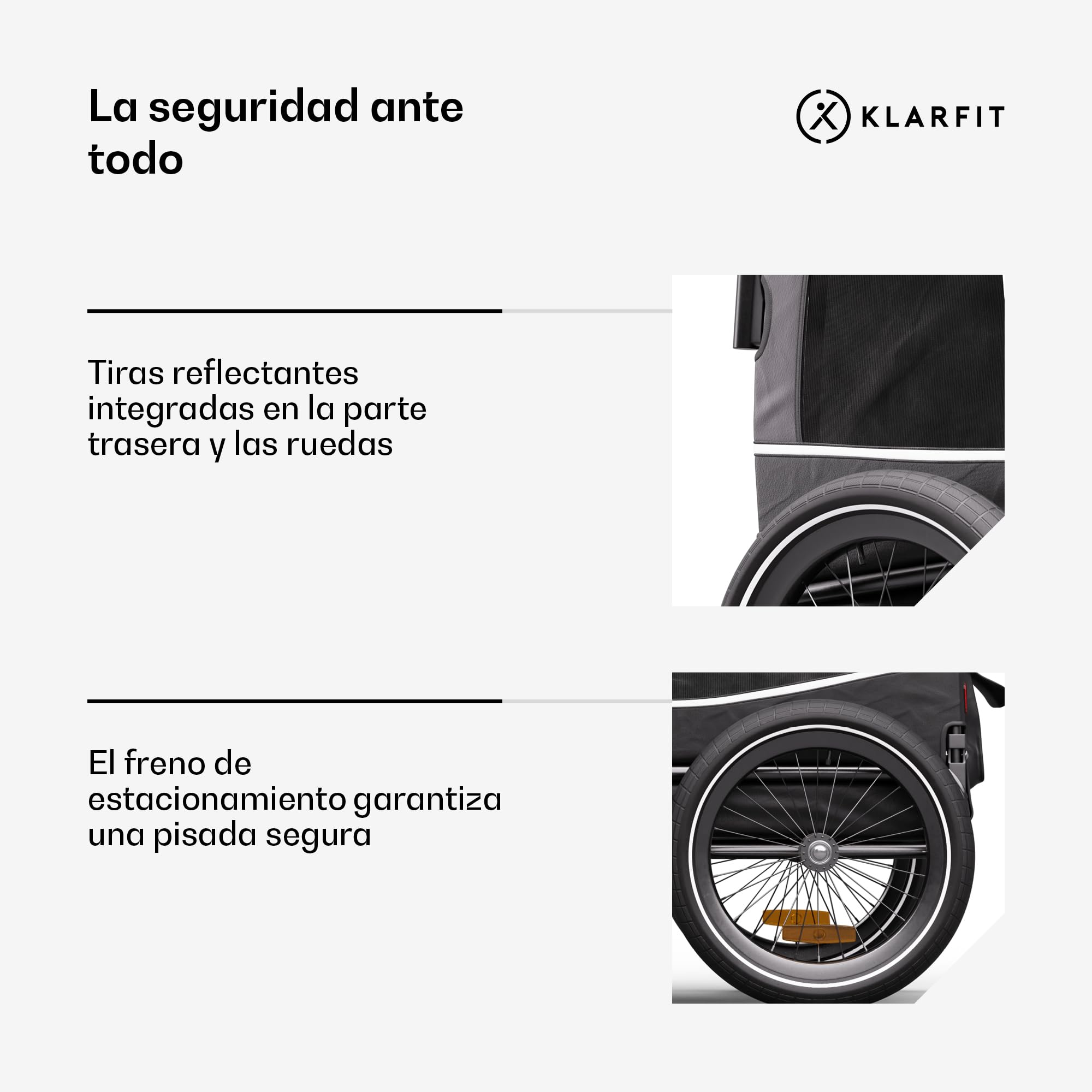 Klarfit Goldie S Remolque Bicicleta Perro, Carro Bici Plegable con Correa Integrada, Poliester Impermeable, Doble Fijación, Reflectores & Cubierta para Lluvia, Carga Máx 45kg, Gris Oscuro