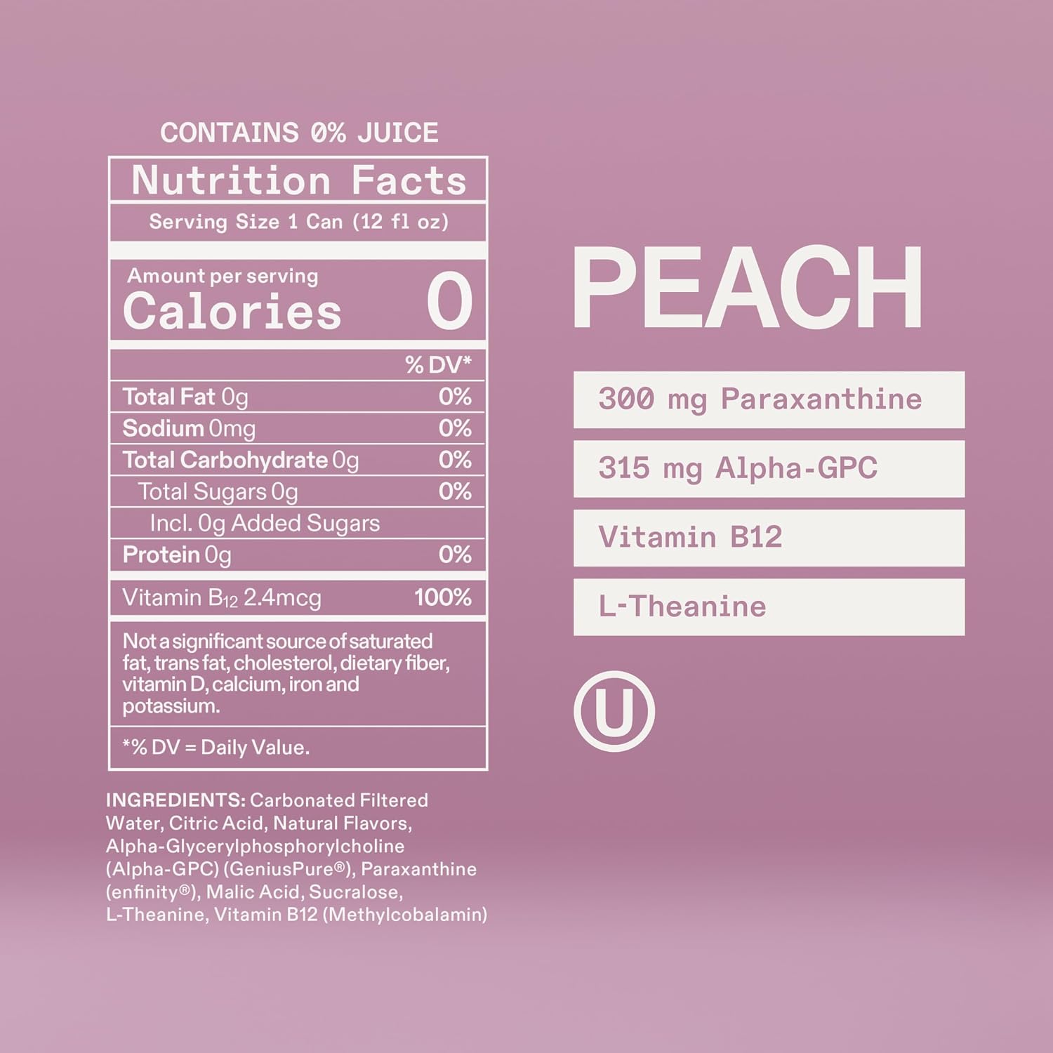 UPDATE Energy Drink Pack, Caffeine Free, Zero Sugar, No Jitters, No Crash, Paraxanthine Powered, Sugar Free, No Artificial Flavors, 12 Pack (12 fl oz Cans) (Peach)