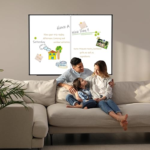 Miniatura 7 de Pizarra blanca grande para pared, pizarra magnética de borrado en seco, plegable de 96 x 48 pulgadas, marco de aluminio negro, con 3 bandejas de