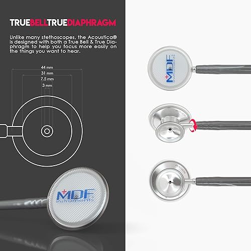 Miniatura 7 de MDF Acoustica - Estetoscopio ligero para médicos enfermeras estudiantes uso en el hogar adulto doble cabezal tubo gris auricular y pieza torácica