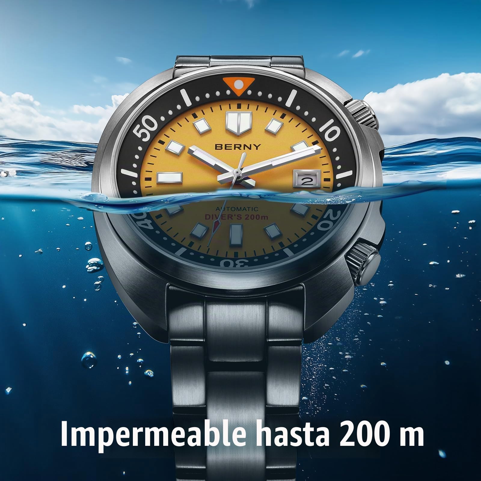 BERNY Relojes Hombres Reloj Automático 20ATM Reloj De Buceo Impermeable Reloj De Pulsera Mecánico Analógico para Hombres con Recubrimiento AR Súper Luminoso Lente De Zafiro Relojes De Moda