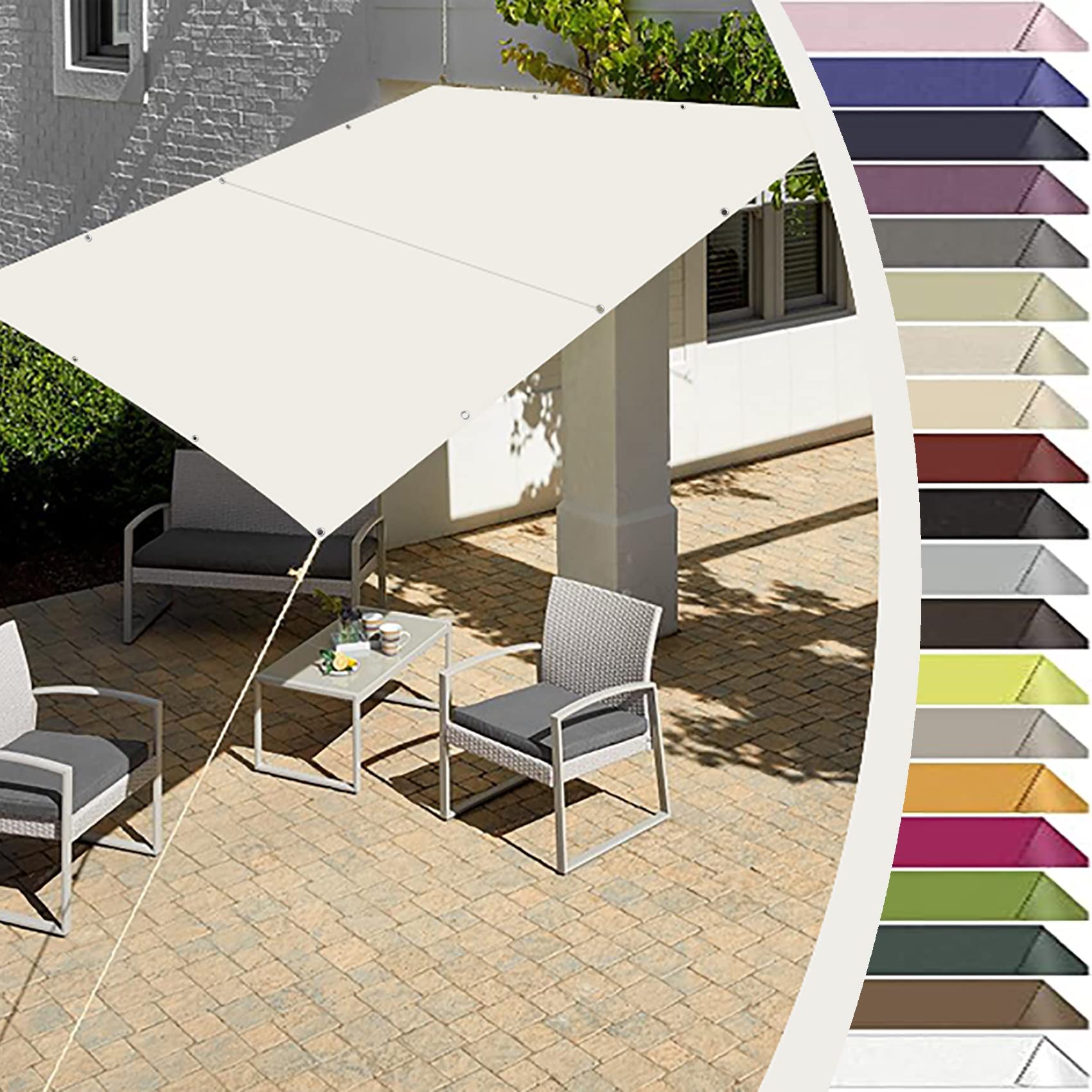 Sun Shade Sail, Awning Canopy 2 x 2.5 m Waterproof 98% UV Block Waterproof Rectangle Canopy with Mounting Ropes for Patios Backyard Outdoor Garden, White