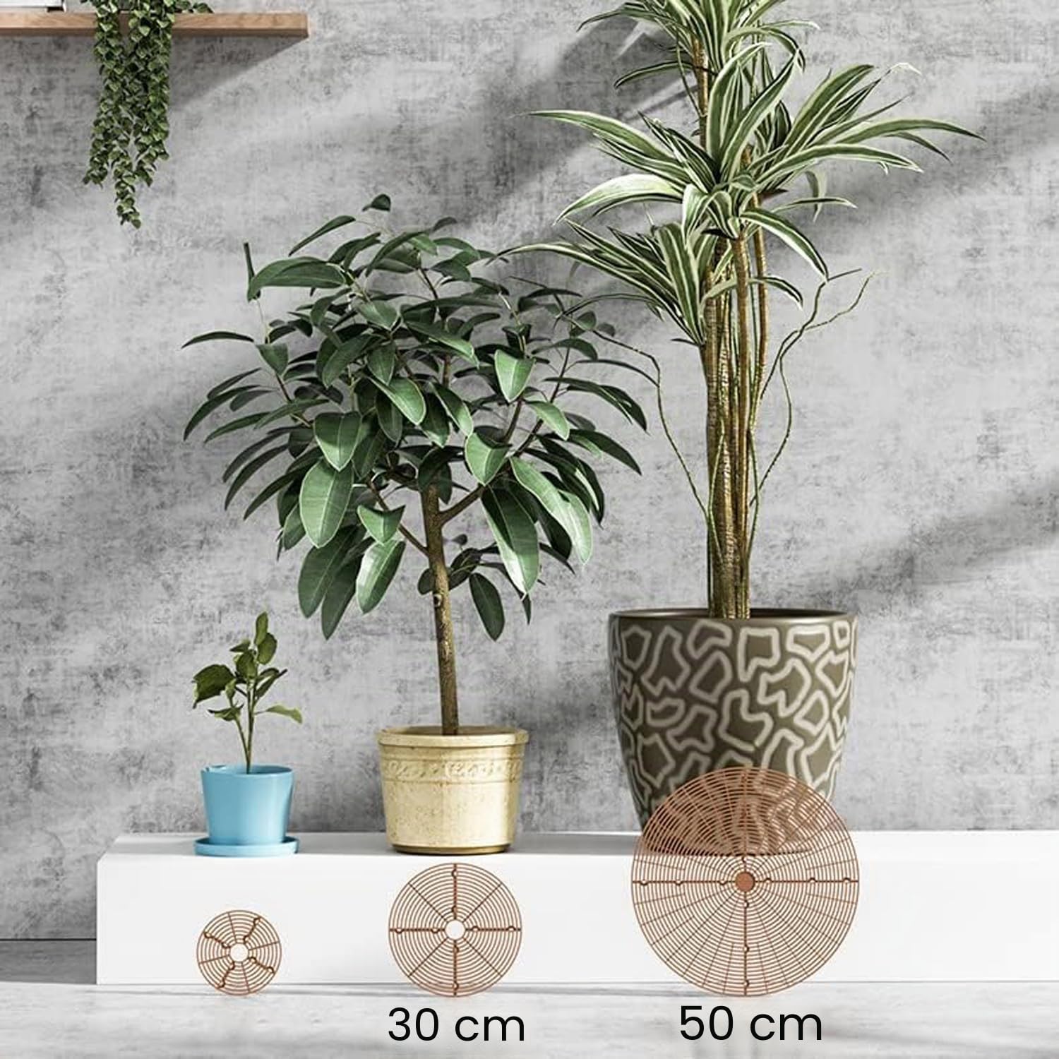 JMIATRY Lot de 4 Protection de Sol pour Pot de Fleurs Grille 52/30CM, Cache-Pots de Fleurs en Grille Pot de Fleur Interieur Contre Animaux, Enfants
