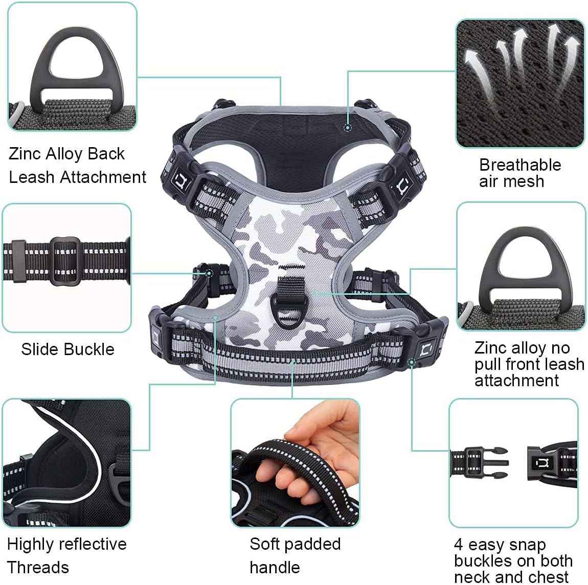 Dog Harness Waldseemuller Dog Harnesses for Small Dogs No Pull Reflective Oxford Soft Vest 4 Buckles Dog Harness for Large Dogs No Pull Medium Size Dog Harness,Dog Harness for Medium Dogs No Pull