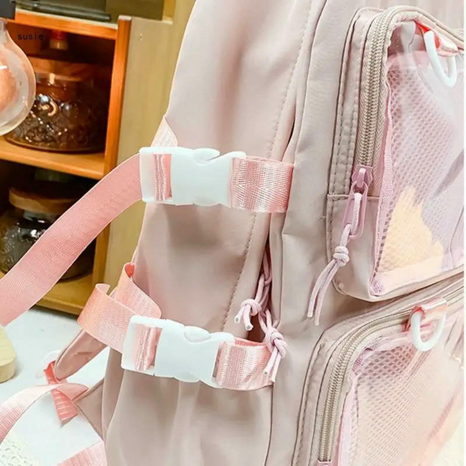Zaino Studente Universitario Grande capacità Nylon Zaino Trasparente Tasca Borsa Scuola Distintivi
