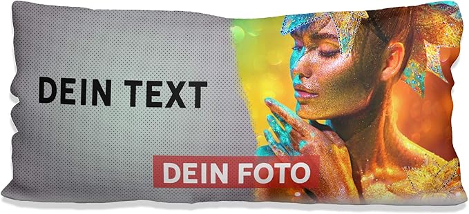 Sunnywall® Kissen selbst gestalten mit eigenem Foto – Fotokissen individuell personalisiert Foto Layout (80 x 40 XXL Wunschtext + Wunschfoto grau, weiß flauschig samtweich)