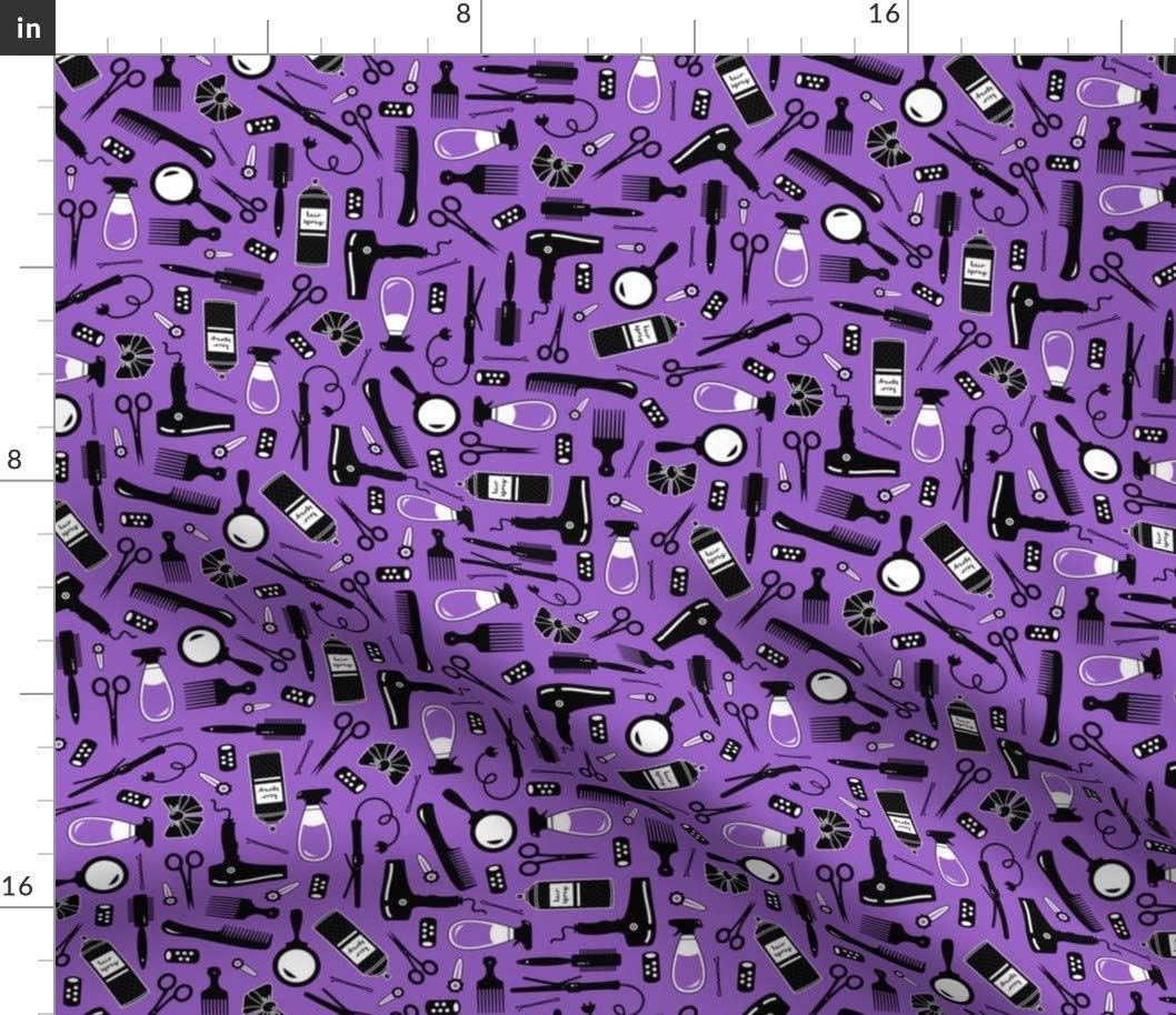 Spoonflower Fabric - Purple Scissors Hair Salon Styling Tools Blow Dryer Hairspray Printed on Petal Signature Cotton Fabric by The Yard - Sewing Quilting Apparel Crafts Decor