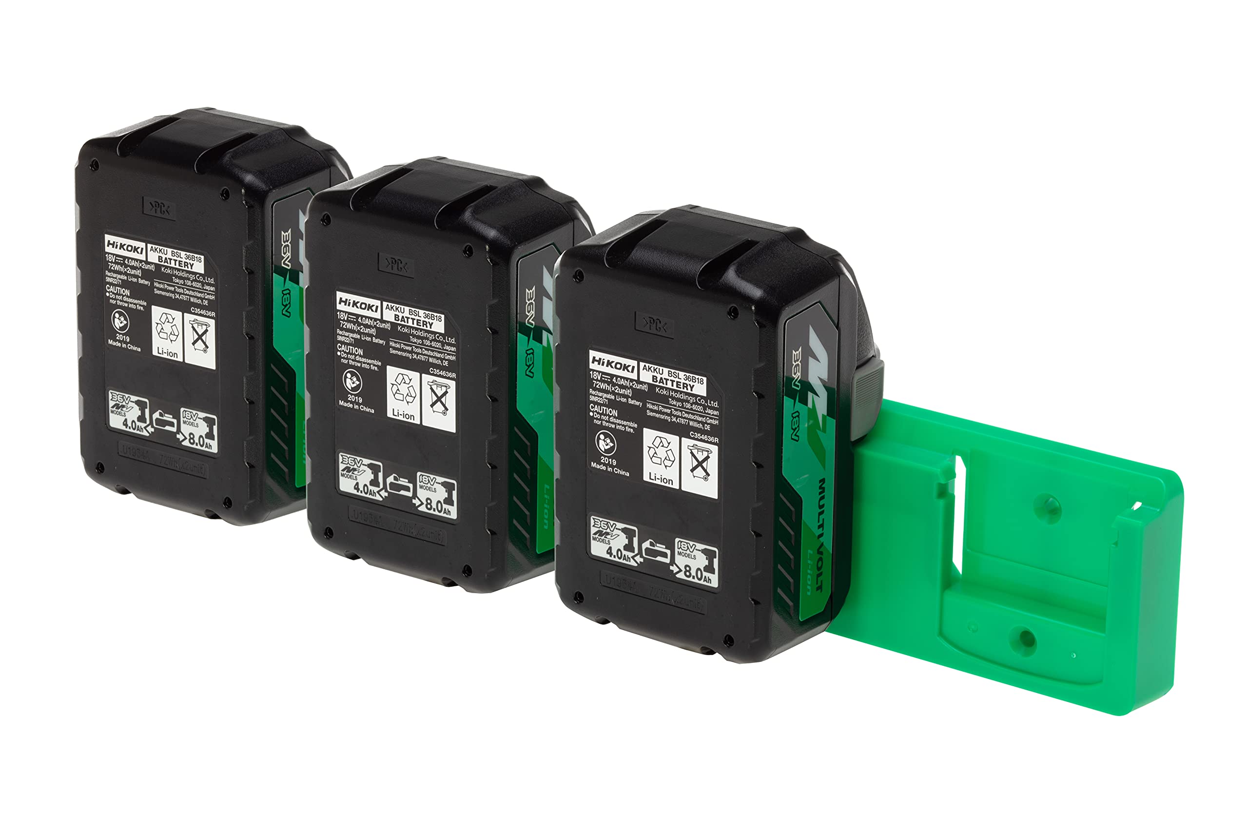 48 Tools: The ORIGINAL Inventors of the 4 Battery Holder Wall Mount for Metabo HPT - UV Stabilized ABS, Secure Locking Mechanism for Workshop, Truck, Van, Trailer Tool Storage, Model BH-MET-GRE-04