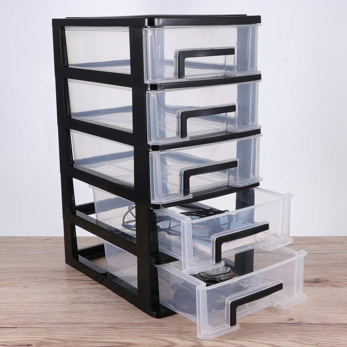 Armadio Portaoggetti Trasparente Con 5 Cassetti in Plastica Organizer Compatto Multiuso Per Ufficio Casa E Studio Contenitore Salvaspazio Da Scrivania 12.40X8.66X5.98In