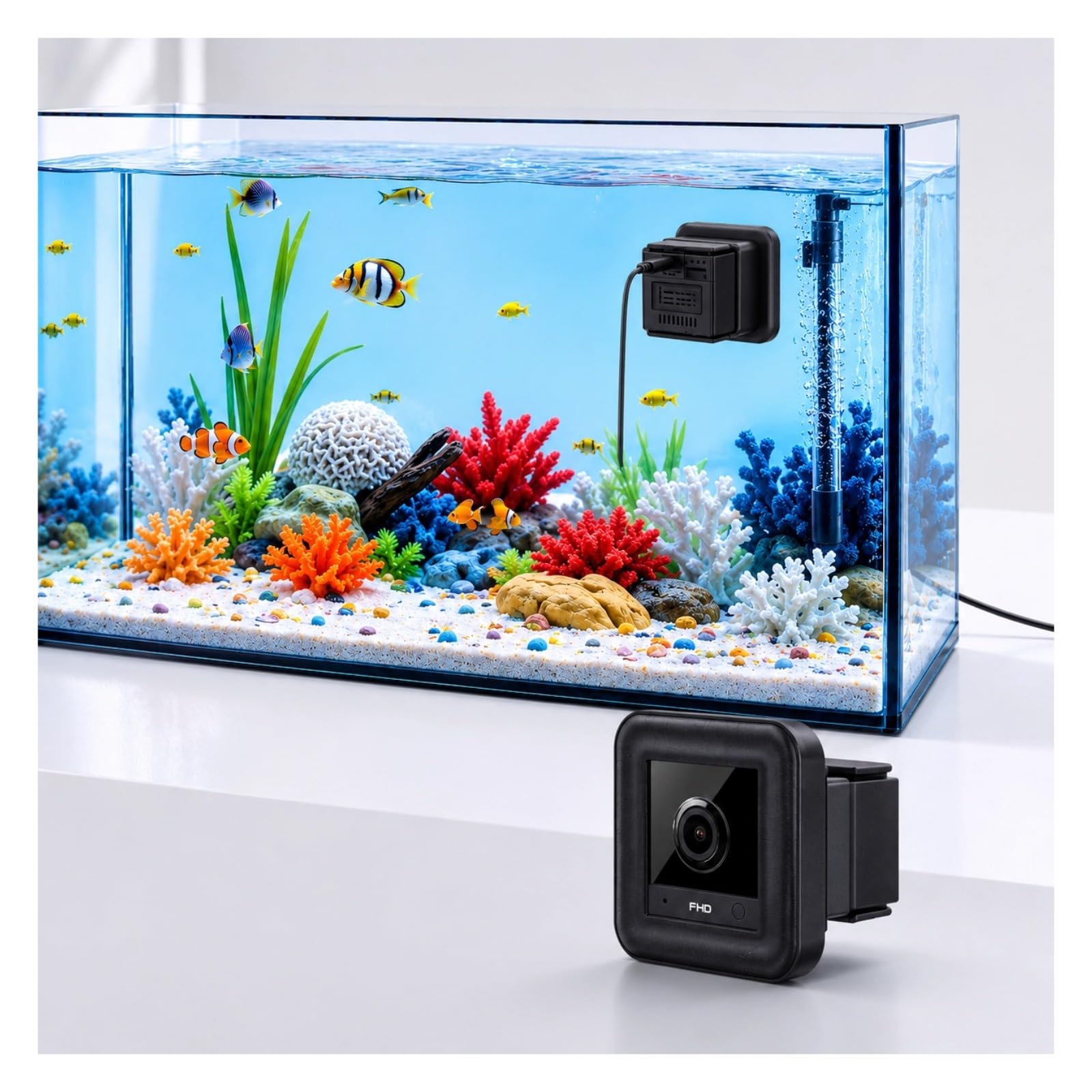 Cuifati Telecamera per acquario e terrario da 2 MP 2K, antiriflesso, senza foratura, per finestre, con rilevamento umano, Wi-Fi, visione notturna e registrazione 24 ore su 24, 7 giorni su 7