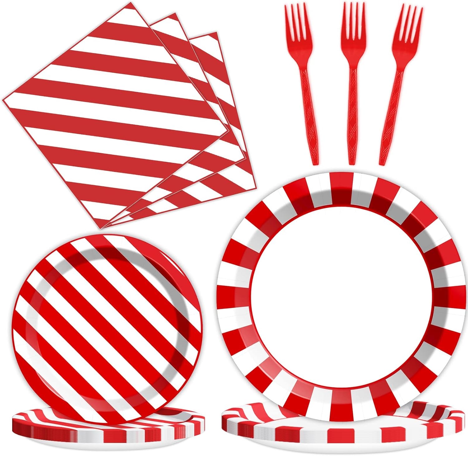 Tevxj 96 PCS Red and White Party Plates Napkins Striped