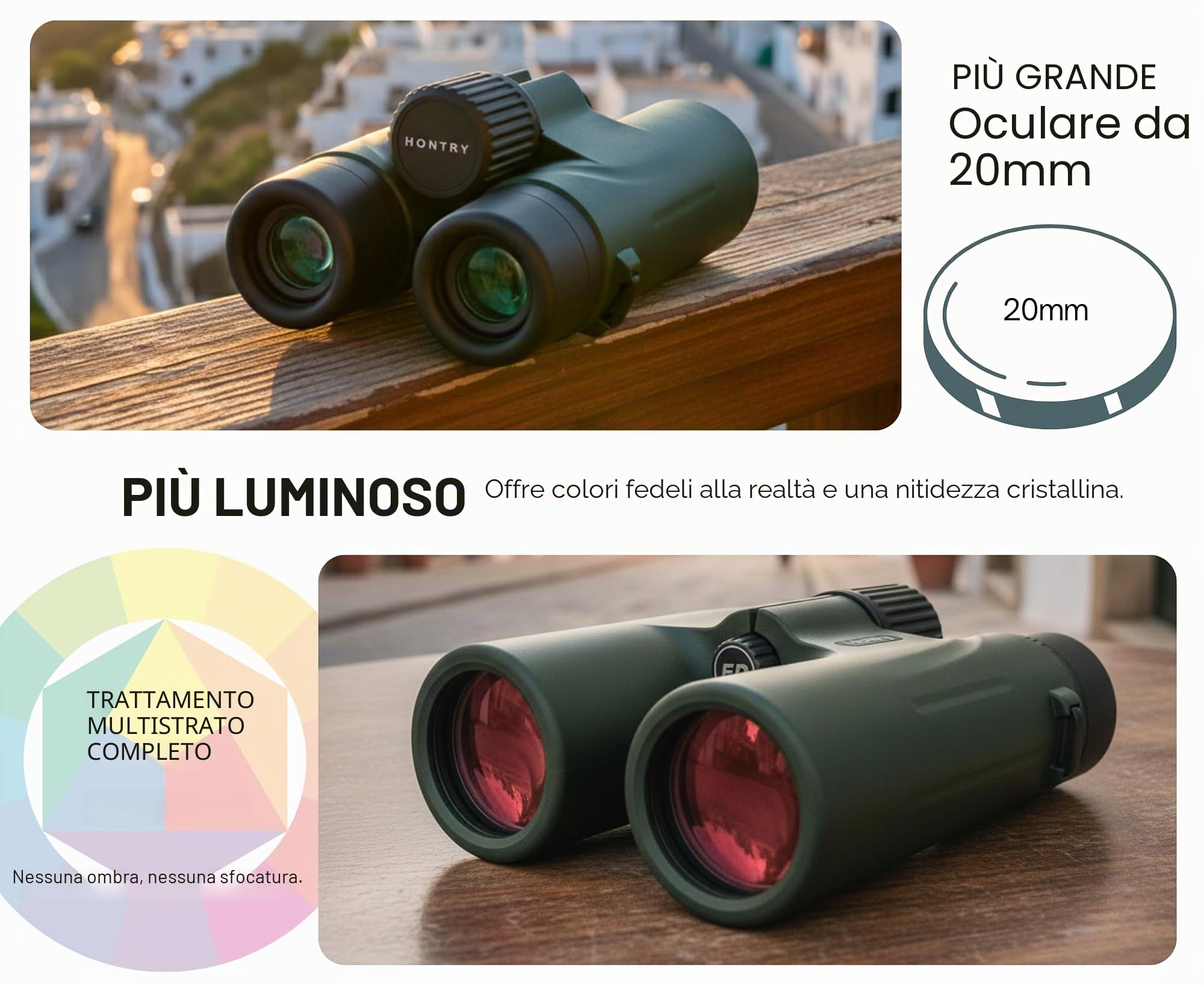 Hontry 8x42 Binocolo Professional per Adulti, Potente Binocoli Impermeabile IPX6 Riempito di Azoto per Birdwatching, Teatro e Safari, Caccia e Giochi Sportivi