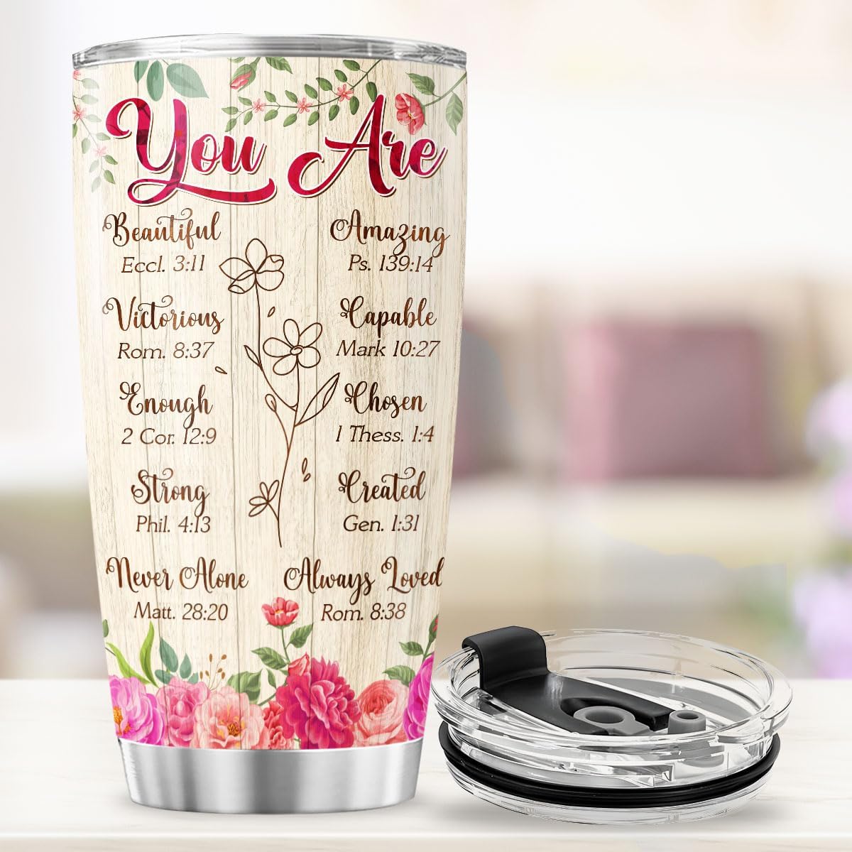 Christian Bible Verse Inspirational Gift for Women, You Are Affirmation Floral Design, 20oz Stainless Steel Insulated Tumbler for Faith, Encouragement, Spiritual Upliftment - Image 4
