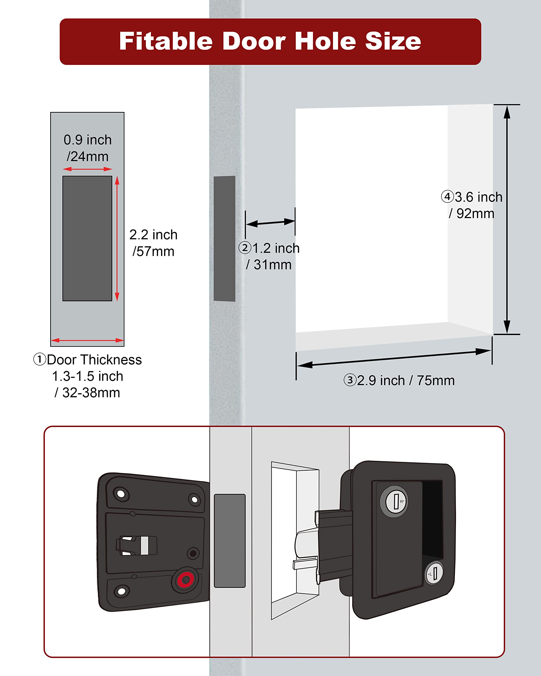 Cerradura de puerta de caravana con asa para remolque de viaje, 5ª rueda, compartimento de caravana, pestillo de puerta lateral, negro, paquete de 1 cerradura + 6 llaves iguales
