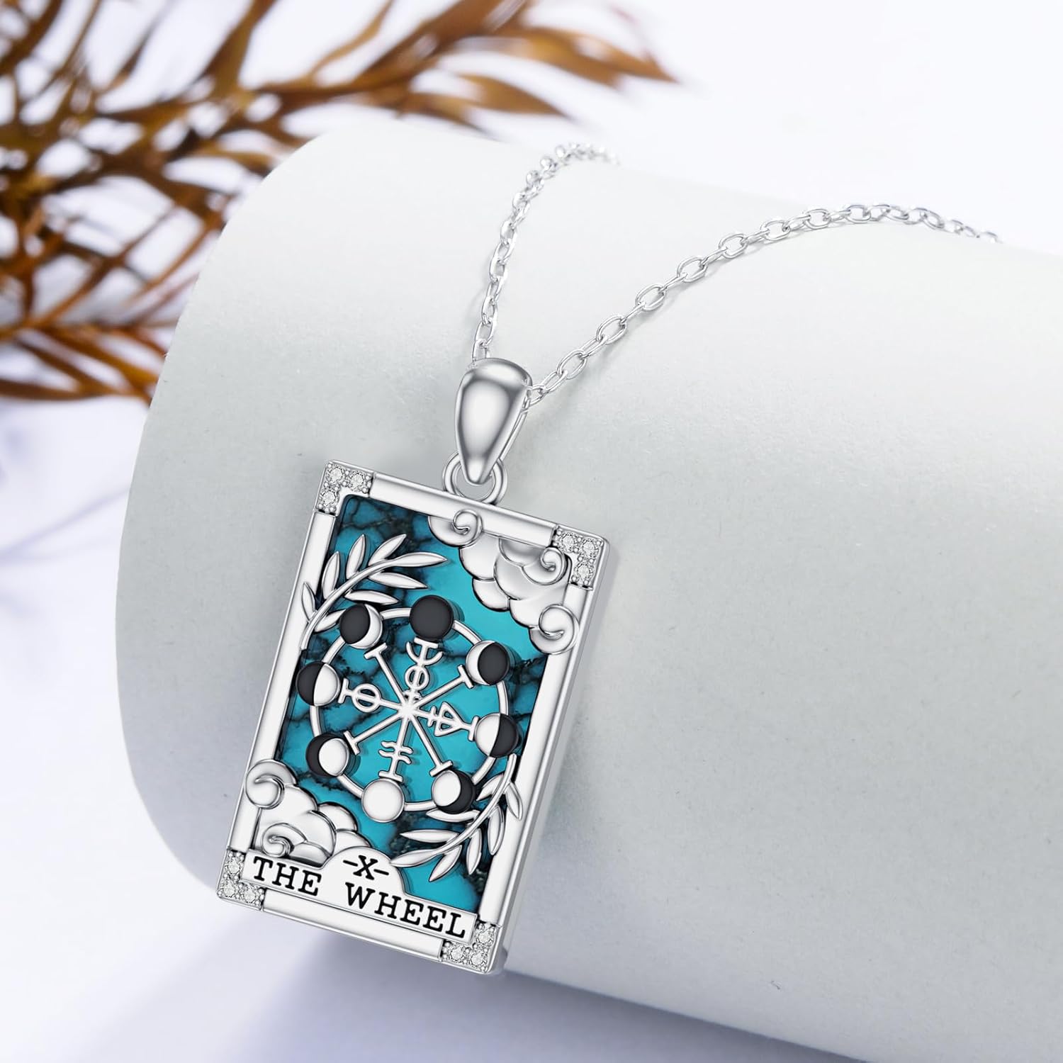 Tarot Card Necklace Sterling Silver Turquoise Tarot Pendant Tarot Card Jewelry for Women Men