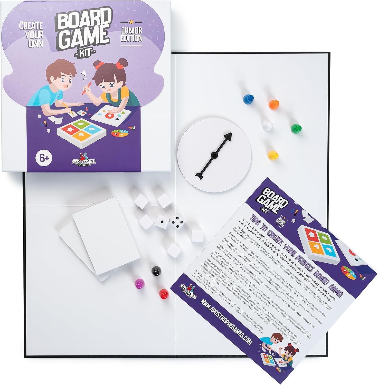 Junior Crea il tuo kit di gioco da tavolo con pezzi di gioco in bianco | Dai vita alle tue idee di gioco con tutto il necessario per creare un gioco da tavolo personalizzato da zero