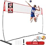 Volleyball Net, 12FT Training Set with 3-Level Adjustable Height (8'/7.4'/6.6'), Freestanding Portable Practice Net for Backyard, Serving & Spiking Drills, with Carry Bag for Outdoor & Indoor
