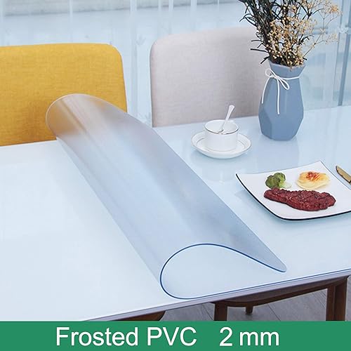 Miniatura 2 de Geovne Mantel de plástico resistente de 0.079in de grosor, protector de mesa transparente, esquinas redondeadas, protector de mesa de PVC, protector