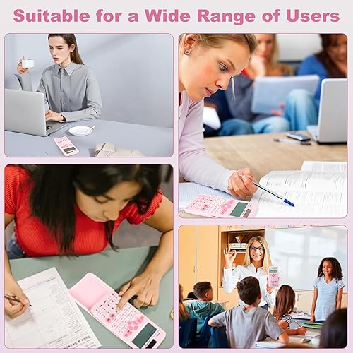Miniatura 6 de Calculadoras científicas, calculadoras solares Rudnia Pink con pantalla de 4 líneas, calculadora de 10+2 dígitos y 552 funciones, suministros