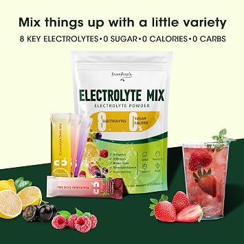 GREENPEOPLE Electrolytes Powder - Sugar Free Hydration Electrolyte Packets - Fruit Flavors Electrolyte Drink Mix - 8 Electrolytes 5 Vitamins & Minerals Vegan Non-GMO 16 Sticks