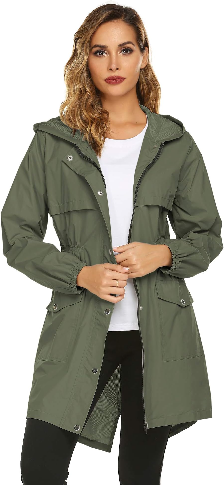 Avoogue Womens Raincoat Waterproof Rain Jacket Lightweight Packable Hooded Rain Coat Outdoor Active Pocket Windbreaker