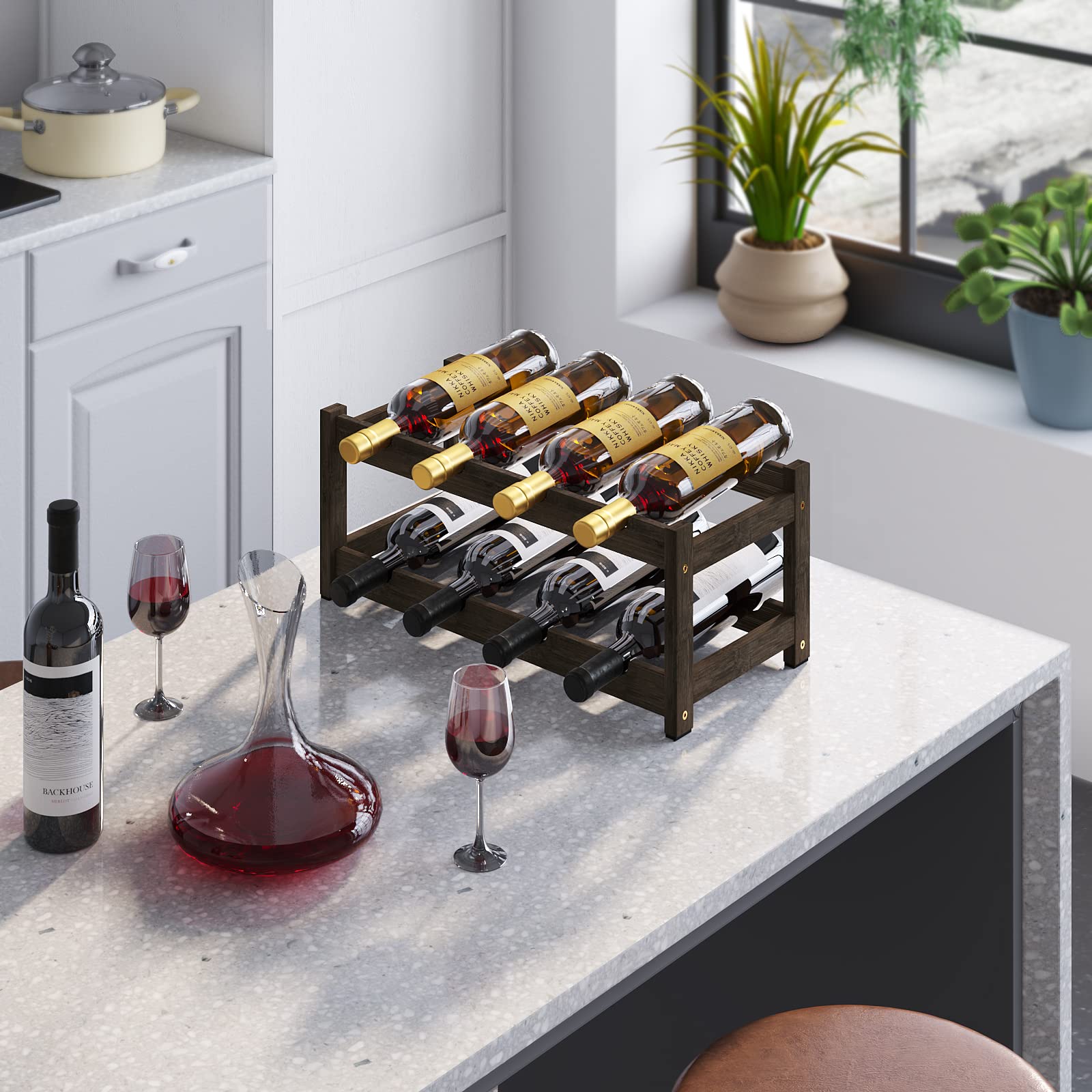 Wine Rack For Inside Cabinet 8-Bottle Bamboo Wine Rack - No-Tool ...