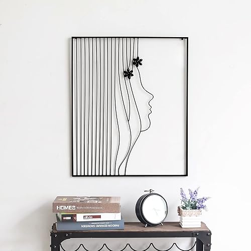 Asense Decoración artística de pared de metal, líneas abstractas femeninas, contornos elegantes, esculturas colgantes de pared para dormitorio, sala